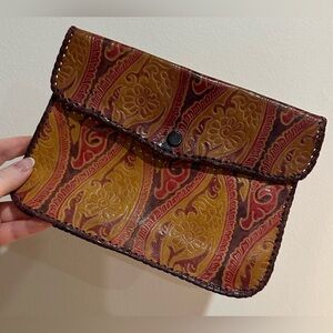 UNBRANDED Vintage Leather Paisley Boho Festival Western Envelope Bag